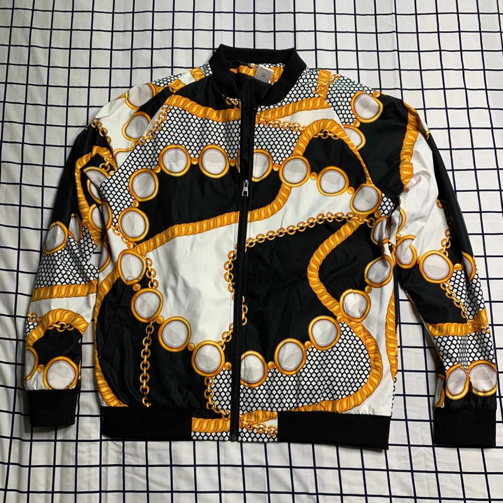 Chain print bomber jacket